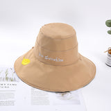 Women Bucket Hat Large Brim Embroidered Sun Protection Sunshade