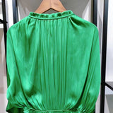 Taffeta Dress Satin Elastic Waist-Tightening Dress