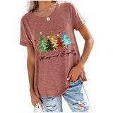 Merry and Bright Sweatshirts Christmas Tree Printed Casual Short Sleeve