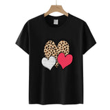 Valentine's Day T Shirts Couples Leopard Print Heart Printing Women's Pullover Short Sleeve T-shirt