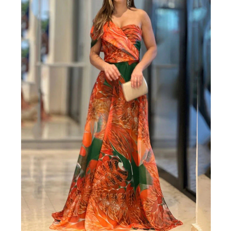 Lady Gaga Meat Dress Sexy Socialite One-Shoulder High Waist Dress Long Skirt