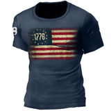 Man T Shirt Cotton Loose Blue Pullover Short Sleeve Print