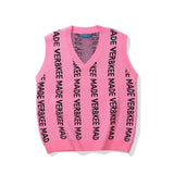 Men Sweater Letter Jacquard Sweater Vest Men's Street Fashion Loose Outerwear