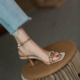 Nude Low Block Heel Studded Sandals