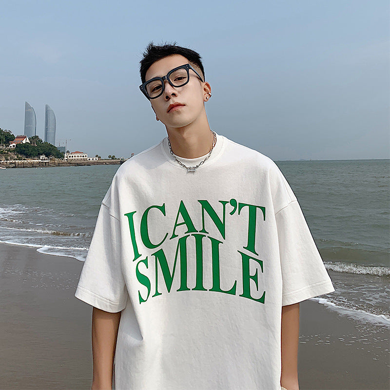 Men T-Shirts Letter Print Loose Half Sleeve
