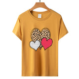 Valentine's Day T Shirts Couples Leopard Print Heart Printing Women's Pullover Short Sleeve T-shirt