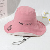 Women Bucket Hat Double-Sided Fisherman Big Brim Sun Protection Sunshade