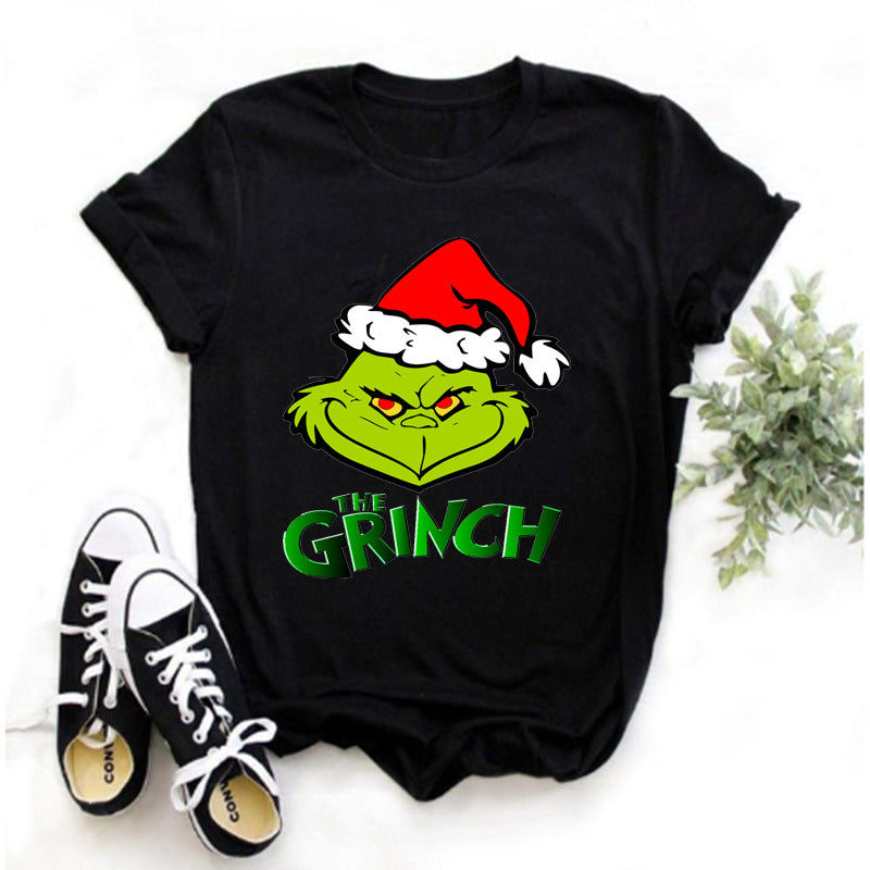 Men and Women Grinch Shirt Grinch Print Oversized Loose-Fitting T-shirt