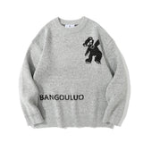 Men Sweater Cartoon Jacquard Sweater Men's Loose round Neck Pullover