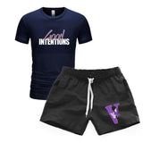 Vlone T Shirts & Shorts 2 Piece Set Men'S Short Sleeve Sports Beach