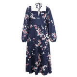 Kendall Jenner Wedding Guest Dress Lantern Long Sleeve Large Swing Skirt Loose Mid-Length High Waist Floral