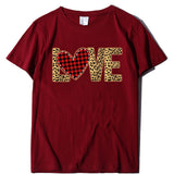 Valentine's Day T Shirt Large Size T-shirt Short Sleeve Leopard Print Love Red Plaid Heart Printing Spring and Summer