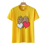 Valentine's Day T Shirts Couples Leopard Print Heart Printing Women's Pullover Short Sleeve T-shirt