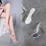 Clear Heels Stiletto Heel High Heel Sandals Female Fish Mouth Crystal Transparent Sandals