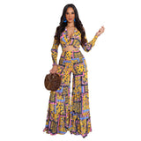 Gypsy Style Dresses Chiffon Printed Long Sleeve Wide Leg