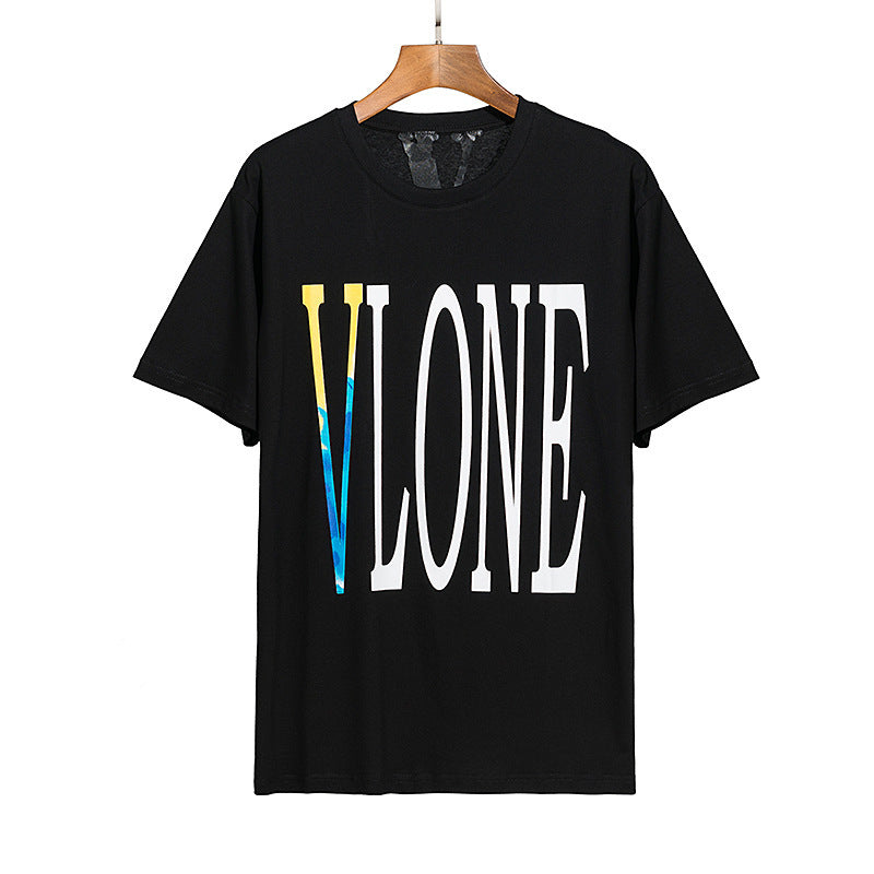 Vlone T Shirt Printed Large V Men And Women Couple Loose Casual Short Sleeve T-Shirt
