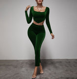 Velour Tracksuit round Neck Handkerchief Hem Velvet Solid Color Suit