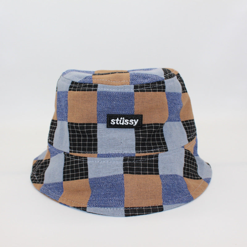 Vintage Check Bucket Hat Short Brim Sun-Proof Basin Hat
