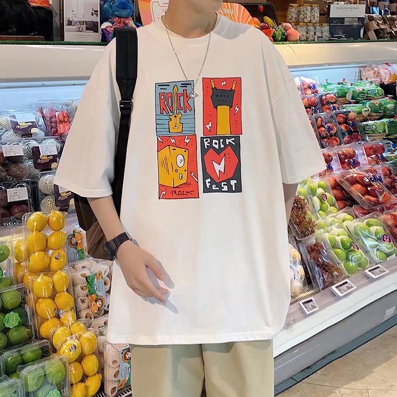 Men T-Shirts Cartoon Loose Half Sleeve