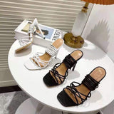 White Strappy Heels Women Sandals Roman Strap Stiletto Heel Women's Sandals