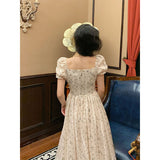 Regency Dress Square Collar Floral High Waist Tight Waist Slimming Skirt