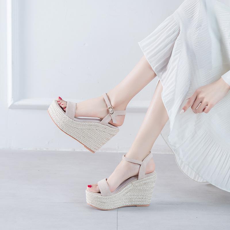 Platform Heels for Women Summer 2-Word Buckled Chunky Heel Platform Shoes