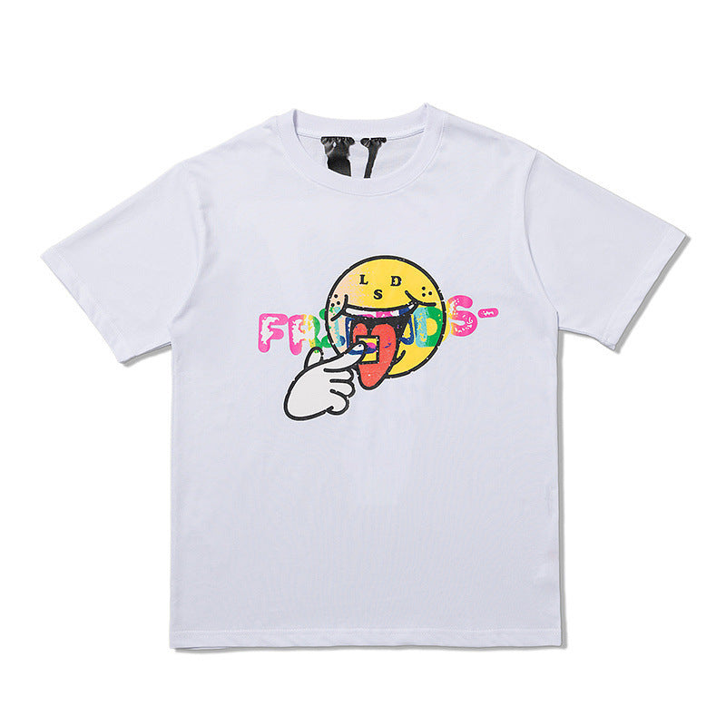 Vlone T Shirt Rainbow Smiley Face Short Sleeve Men And Women Loose Half-Sleeve Summer Wear