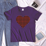 Valentine's Day T Shirt Winter plus Size Women's Clothing Plaid Heart Printing Loose