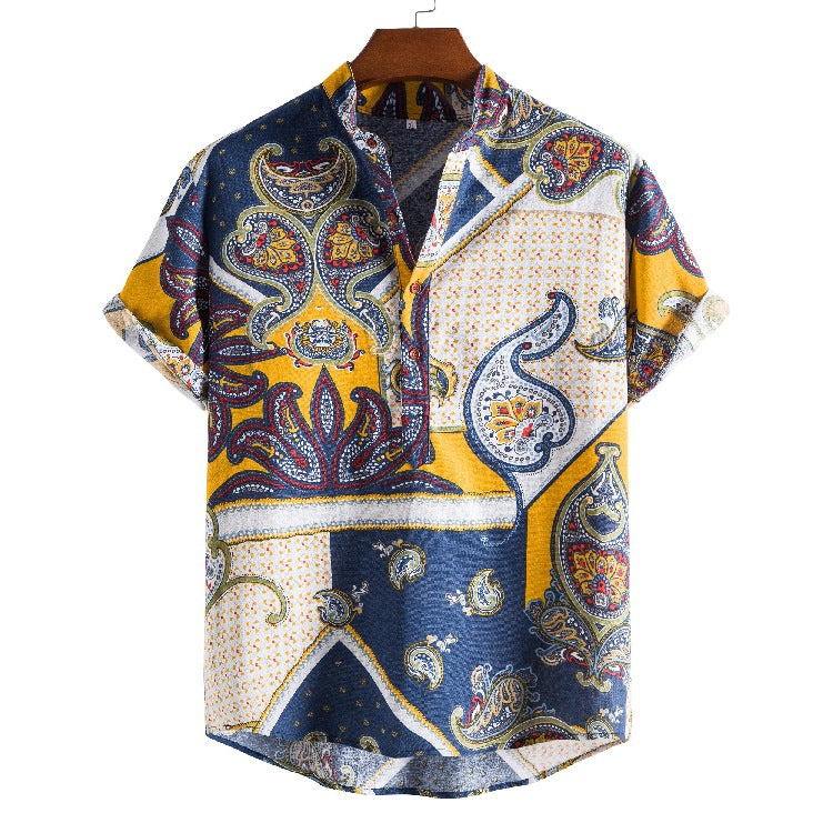 Camp Collar Shirt Ethnic Print