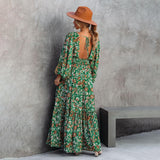 Kendall Jenner Wedding Guest Dress Fashion Printing Lantern Long Sleeve V-neck Backless Stitching