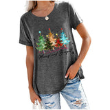 Merry and Bright Sweatshirts Christmas Tree Printed Casual Short Sleeve