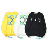 Off White Sweatshirts Autumn And Winter Green Lightning Arrow Pattern Round Neck Sweater