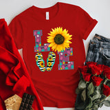 Valentine's Day T Shirt Summer Short Sleeve plus Size T-shirt Love SUNFLOWER