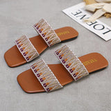 Women Open Toe Sands Flats Summer Flat Woven Flip Flops Fashion Beach Shoes