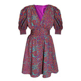 MIDI Mauve Wrap Dress French Style Vintage Floral Dress Women Summer V-neck Skirt