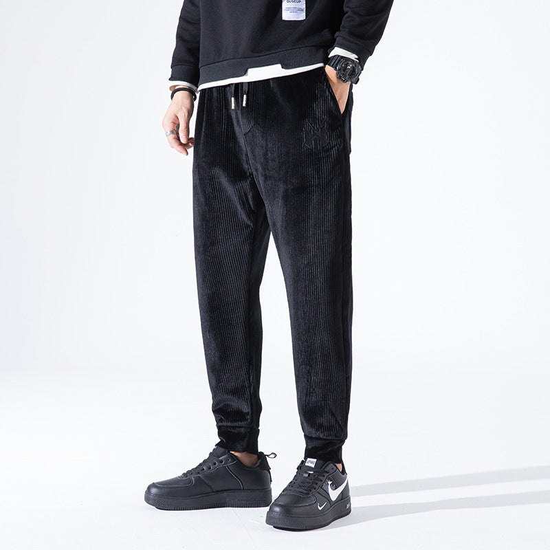 Grey Sweatpants Corduroy Pants Men's Loose Tappered Casual Pants Autumn and Winter
