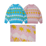Man Fall Outfits Vintage Clouds Pattern Crew Neck Pullover Sweater Men and Women Autumn and Winter Leisure
