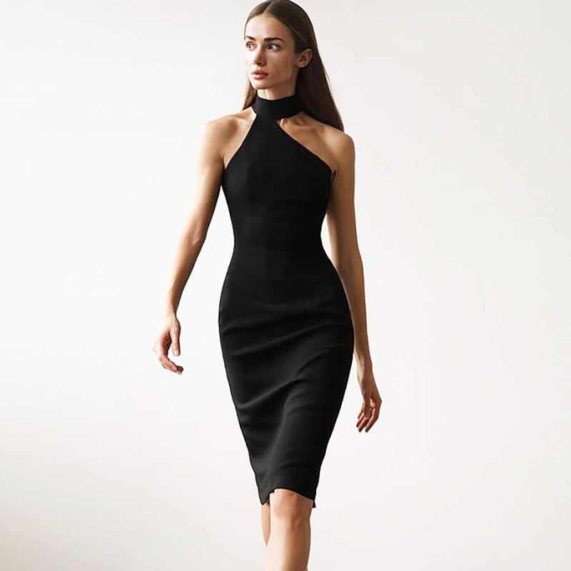 Gloria Vanderbilt Knitted Dress Black Dress off-the-Shoulder Gown