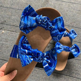 Women Open Toe Sandals Flats Large Size Sandals Summer Casual Bow Print Flat Slippers