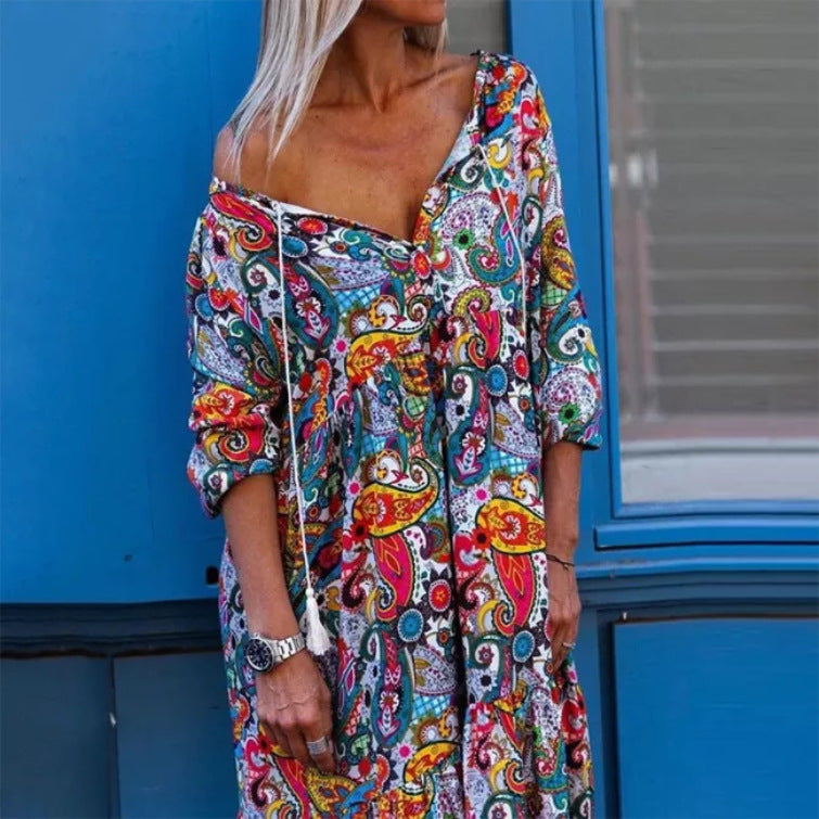 Gypsy Girl Outfits V-neck Wrinkle Loose