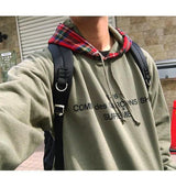 You Must Be Born Again Hoodie Plaid Contrast Color Hooded Sweatshirt