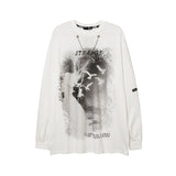 Man Fall Outfits Dark High Street Style Hand-Painted Graffiti Printing Long-Sleeved T-shirt Men's Top