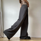 Julia Fox Low Rise Jeans Draping Comfortable Fabric Loose Wide Leg Pants Elastic Waistband Lace-up Mop Pants