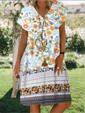 Gypsy Style Dresses Pastoral Floral Print Loose V-neck