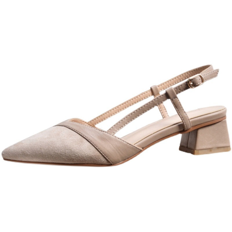 Nude Block Heel Summer Sandals Closed Toe High Heels