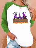 Halloween Costumes Cat Printing Capless Round Neck Contrast Color Sweatshirt Women