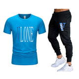 Vlone T Shirts & Pants 2 Piece Set Men'S Suit Summer T-Shirt Short Sleeve Trousers Sports And Leisure