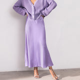 MIDI Mauve Skirt Autumn Mid-Length Skirt Summer Fishtail Skirt Ice Silk Purple