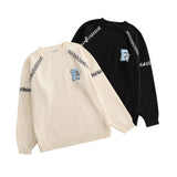 Men Sweater Cartoon Bear Paste Cloth Embroidery Sweater Men's Pullover