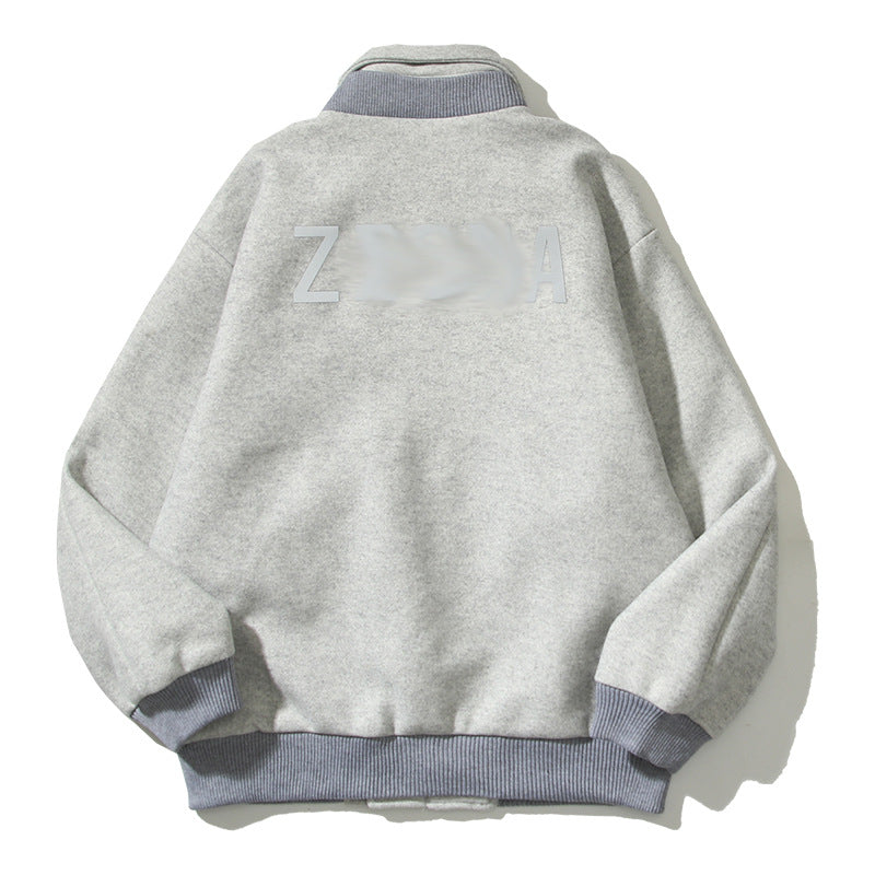 Cardigan Baseball Jacket Fog Multi-Line Joint Name Glue-Pressing Reflective Letter Zipper Woolen Jacket Coat